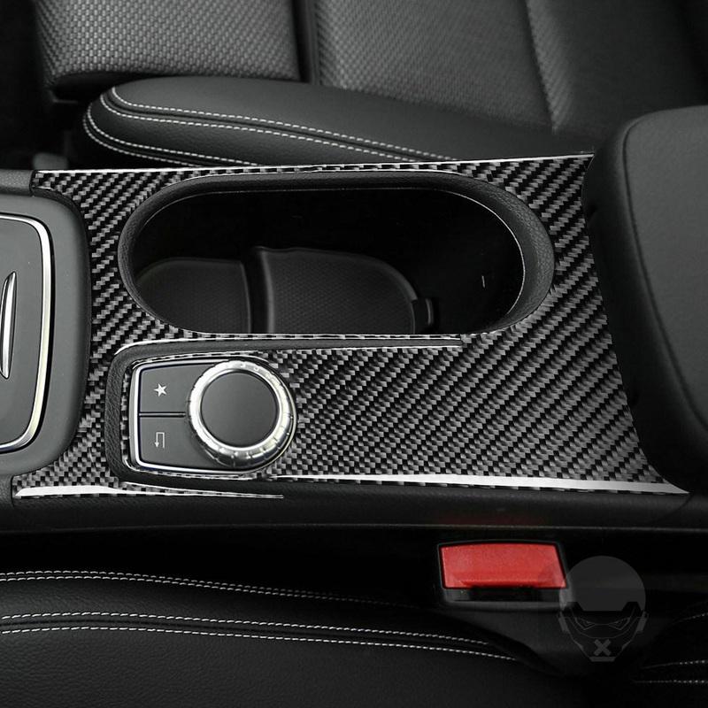 Real Carbon Fiber Car Accessories Cup Holder Surround Trim Cover Soft Sticker For Mercedes CLA C117 2014-2018 GLA X156 2015-