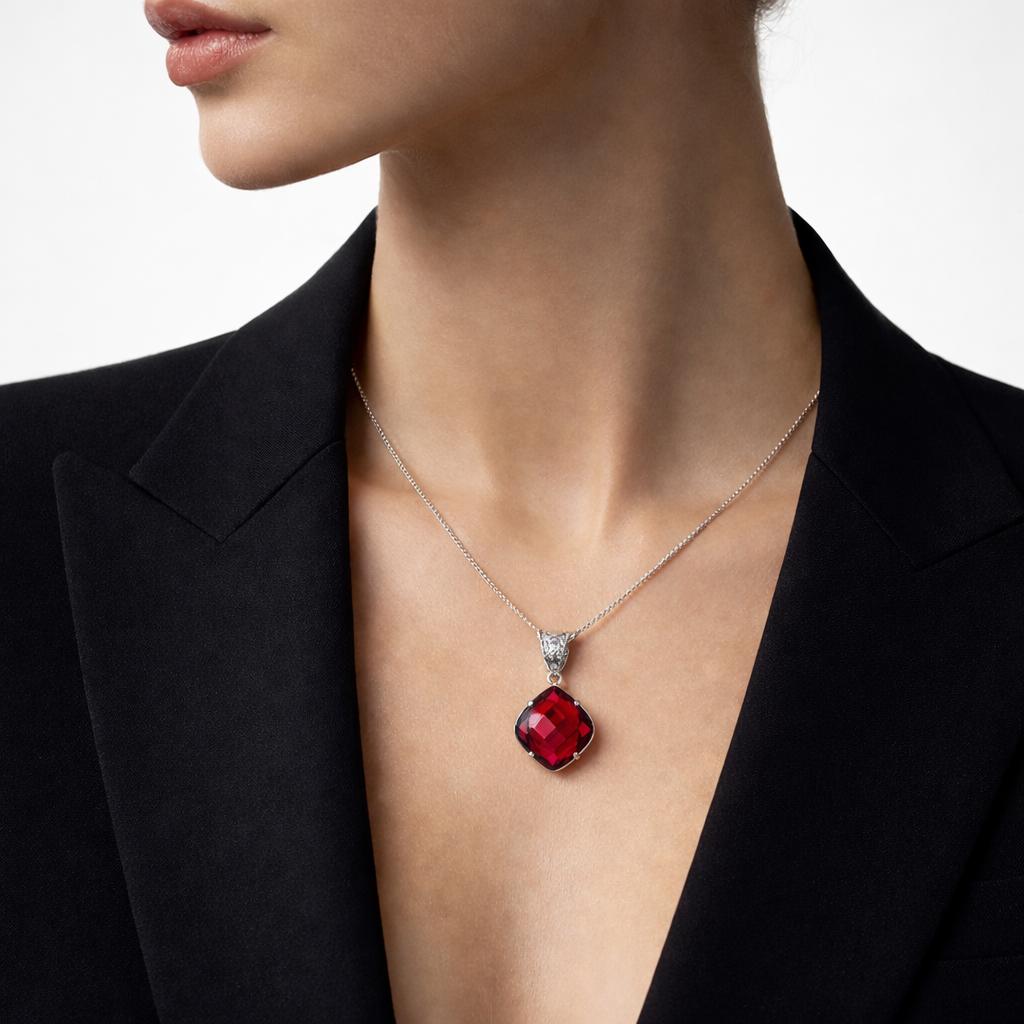 Topacio Rojo Natural 96 Quilates Corte Fantasía Certificado Colgante de Plata de Ley 925 Piedra Preciosa