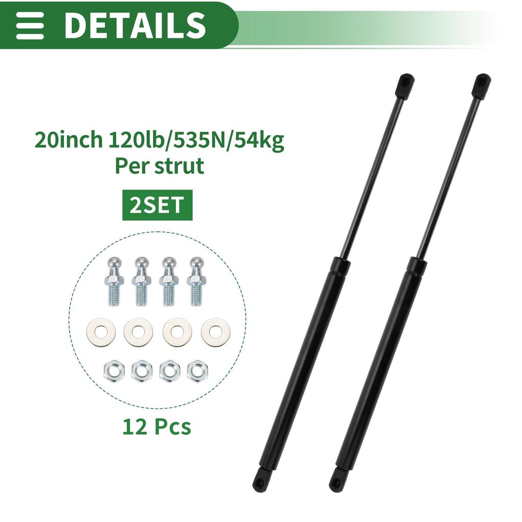 Motoforti Universal Lift Support Struts, 20"/500mm, 120lb/535N/54kg, Black, Set of 2