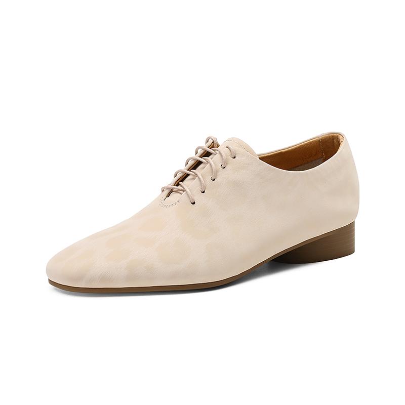 Moda 2025 Vintage Panterka Damskie Szpilki Wiosna Okrągły Nosek Grube Obcasy Dojrzałe Buty Kobieta Skóra Naturalna Sznurowane Podstawowe Biuro Pani