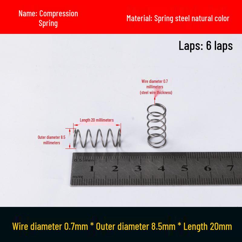 Druckfeder mit Rückstellfunktion aus Federstahl, 0,7 mm Drahtdurchmesser, 8-12 mm Außendurchmesser