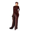 Elegantes Rüschen-Abendkleid mit langem Ärmel und Schlitz, Sommer 2025