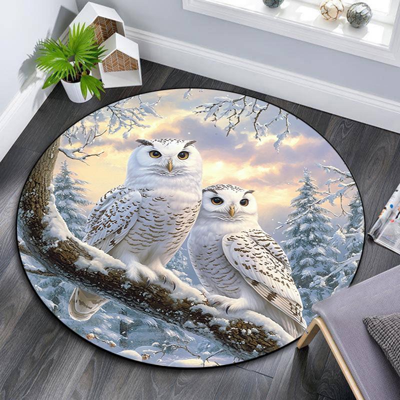 

Winter Snowy Owls Round Area Rug,Carpet Rug for Living Room Bedroom Sofa Playroom Decor,Non-slip Floor Mat 80cmx80cm