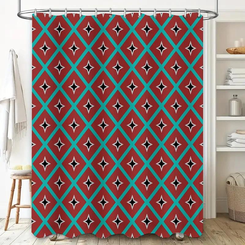 Plaid Shower Curtain Red Blue Stripes Patterned Fabric Waterproof Bath Mat Decorative Shower Curtains for Home Bathroom Accessor