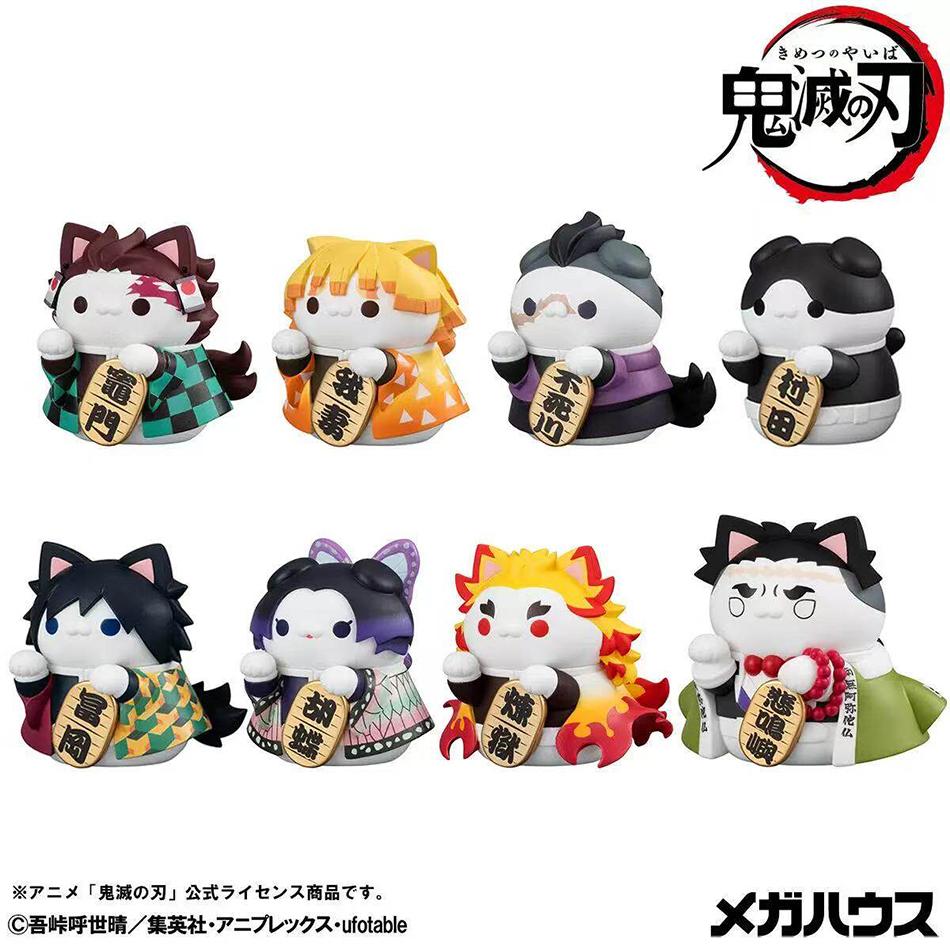 Demon Slayer Lucky Cat Anime Figure Blind Box Rengoku Tanjiro Inosuke Kawaii Cute Model Toy Desktop Car Ornaments Birthday Gift