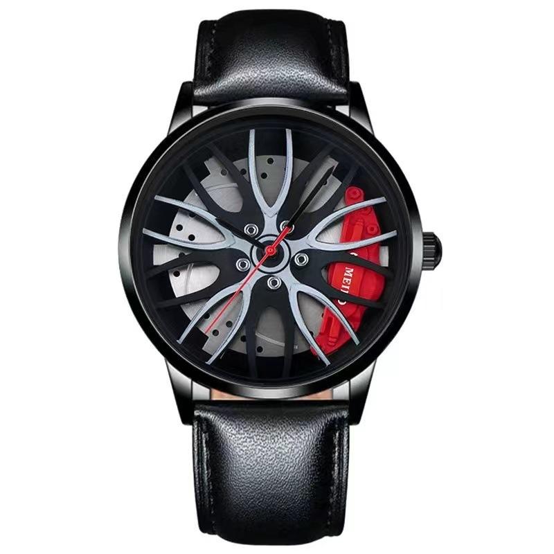 Watch Men'S Fashion Sports Personality Racing Wheel Black Steel Belt Quartz Watch Men'S