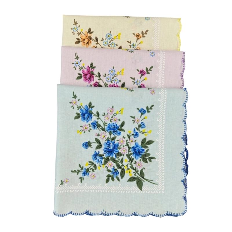 3/6Pcs Ladies Printing Floral Handkerchief Cotton Handkerchiefs For Women Soft High Density Fabric Printed Design