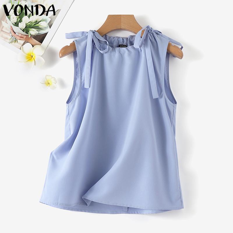 

Женская летняя свободная майка без рукавов VONDA с ​​круглым вырезом и галстуком-бабочкой