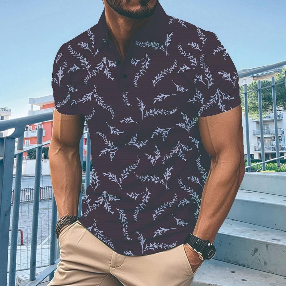 Summer European and American Men's New Striped Printed Lapel Short Sleeved Polo Shirt