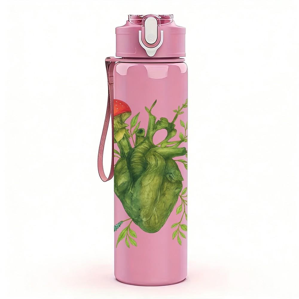 1PC Green Heart Plant Art 750ml Color Plastic Sports Water Bottle Leakproof Flip Straw Lid Suitable for Sports Office Home Use