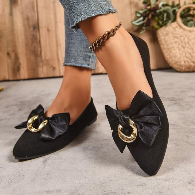 Women's Flat Shoes 2025 Slip on Outdoor Pointed Toe Flats Shallow Bow Tie Soft Sole Plus Size Comfortable Casual Walking Shoes