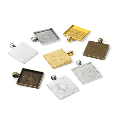 5pcs/lot 25mm Square Cabochons Bases Settings Pendant Bezel Trays Fit 25mm Glass Cabochon DIY Necklace Making