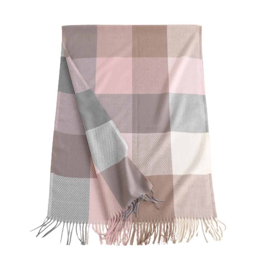 Colorblocking Fringe Soft Scarf Casual Polyester Faux Cashmeres Hundred Tassel Scarf Winter Warm Plaid Scarf Multiple Uses Shawl