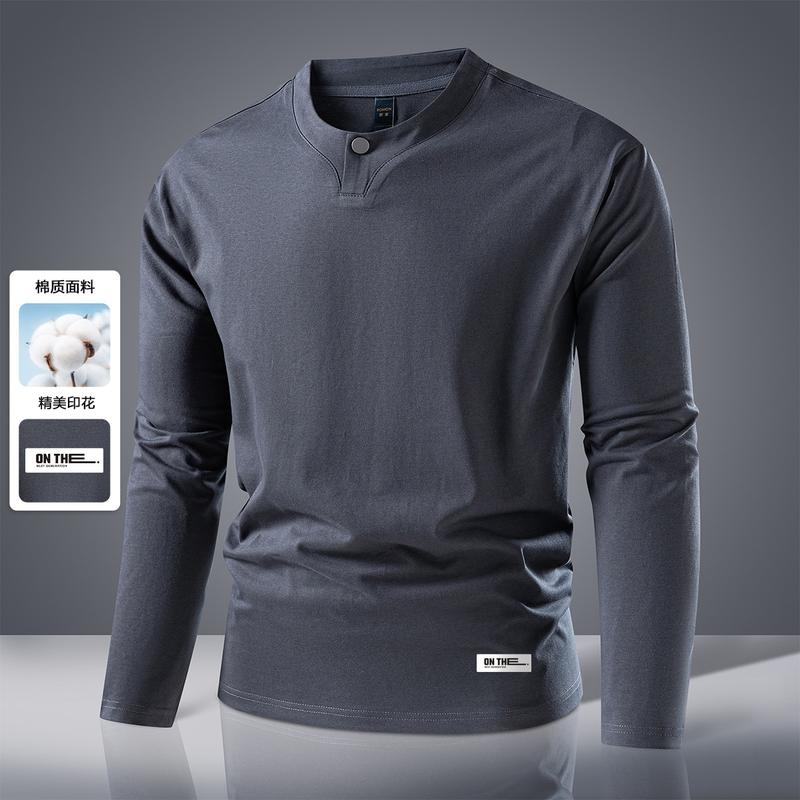 [Heavy Milan Cotton] Four In One Button Chinese Style Men's T-shirt Long Sleeve Spring and Autumn