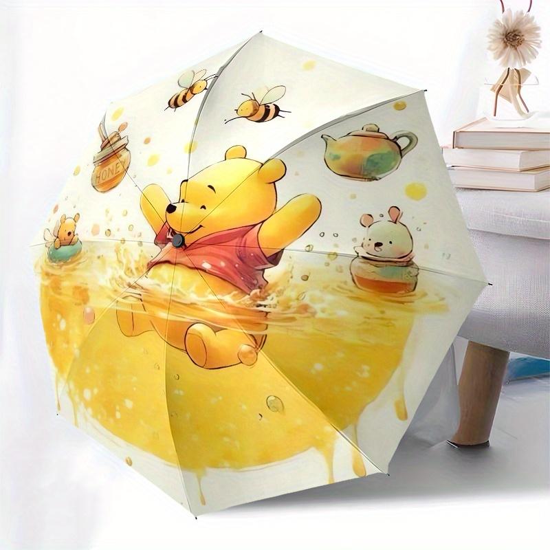 Honey,Bear,Tea Theme Automatic Compact Folding Cute Umbrella - Portable and Durable, 8-Bone Iron Umbrella for All Weather0707083