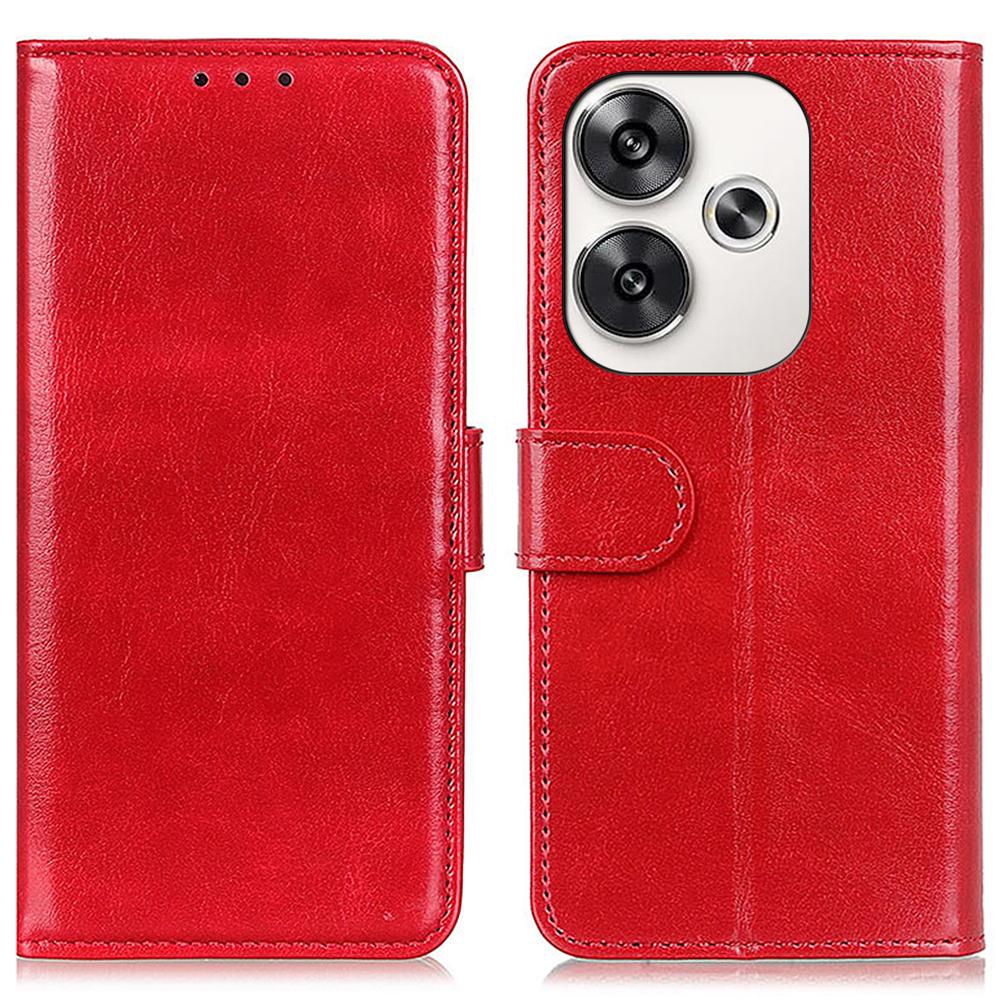 

For Xiaomi Poco F6 5G/Turbo 3 5G Case Crazy Horse Texture PU Leather Stand Phone Cover Red