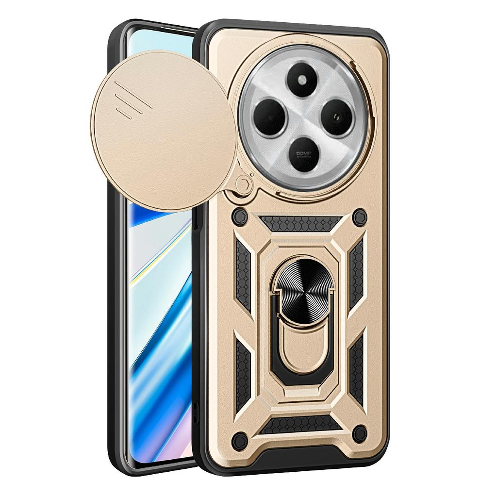 AMORUS Kickstand Case for Xiaomi Poco C75 4G/Redmi 14R 5G/14C 4G PC+TPU Phone Cover with Camera Lens Slider