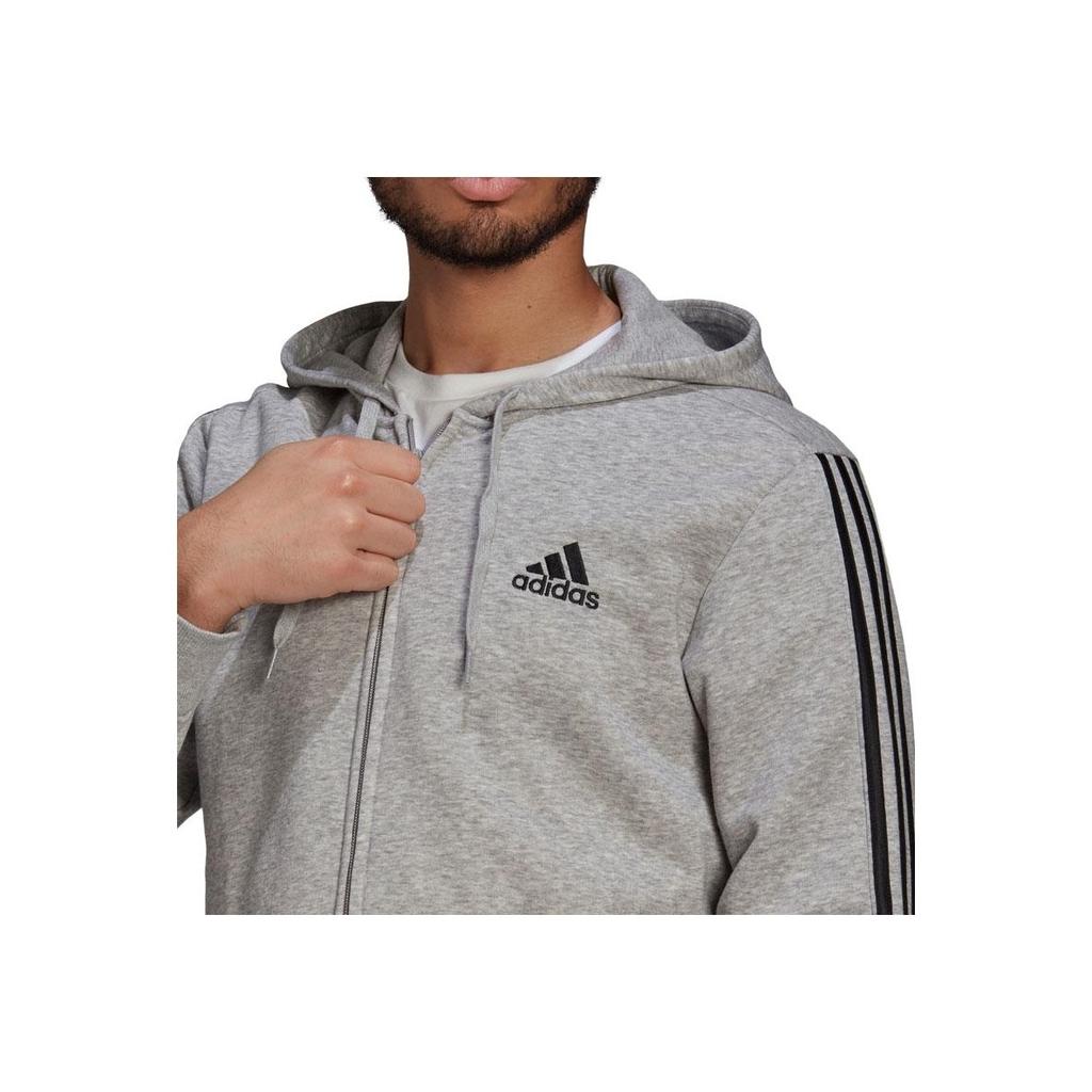 Adidas Essentials Logo Print Drawstring Hooded Sports Jacket Men Outerwear Grey GK9586