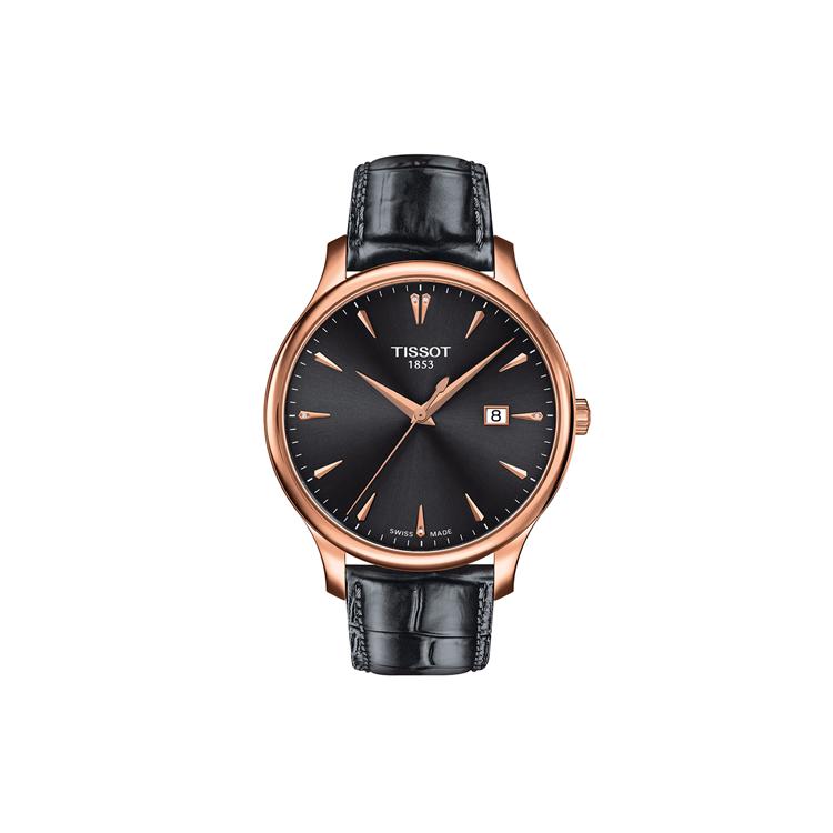 TISSOT Junya Collection Quartz Movement Men s Watch 42mm Black Dial Gold Plated Watch Case Leather Strap T063.610.36.086.00 Black Dial