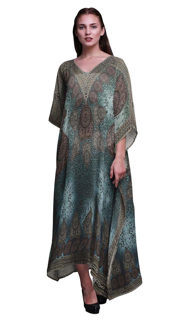 Phagun Floral & Paisley Long Caftan Maxi Dress Beach Swimwear Cover Up Womens