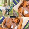 Double Hammock De Gardina 260×150 Cm GALAXIA® Blue Green Wooden Bar Cotton Double Hammock