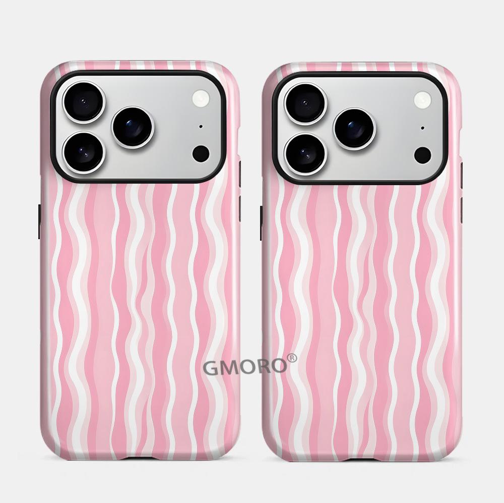 Amazon hot-selling pink white wavy stripe Apple 17 mobile phone case iPhone14promax anti-drop protective case