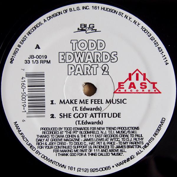 

12inch Record TODD EDWARDS Part 2 JB0019 111 EAST 1993 US Dance Electronica Used