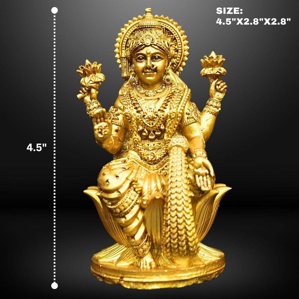 Göttin Lakshmi Laxmi Devi MATA Idol - 4,5 Zoll Polystone-Material Murti - Farbe - Messing, Silber – Perfekte Statue für das Armaturenbrett des Autos