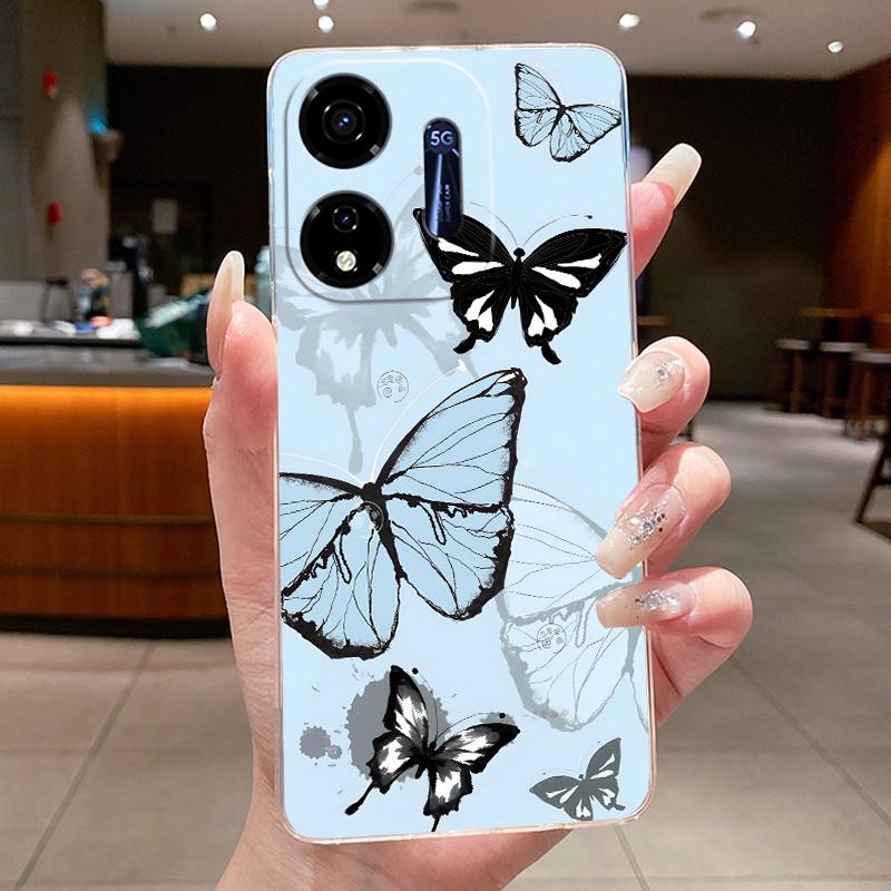 Für Itel P55 5G Hülle Ite Power 55 5G Handyhülle Blume Schmetterling Dünne Hüllen P661N P665L Capa Transparent Weiches Silikon TPU Cover