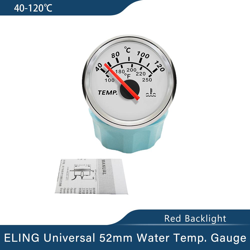 Waterproof Marine Auto Universal 52mm Water Temp Gauge Temperature Meter 40-120℃ with Red Backlight for Car Boat Truck WS