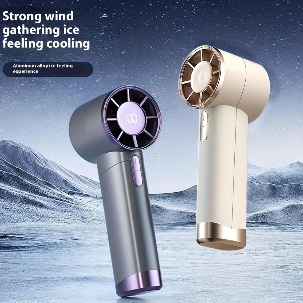 1pc Turbo Handheld Fan with LED Display, 100 Speed Adjustable Portable Mini Fan USB Rechargeable 1200mAh, Max Wind Speed 9m/s,