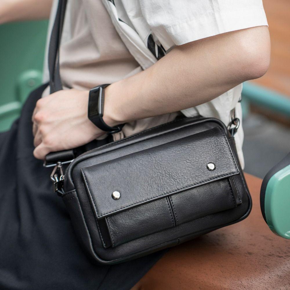 PU Shoulder Bag Men Casual Mobile Phone Bag Textured Leather Crossbody Bag Men  Street Wear