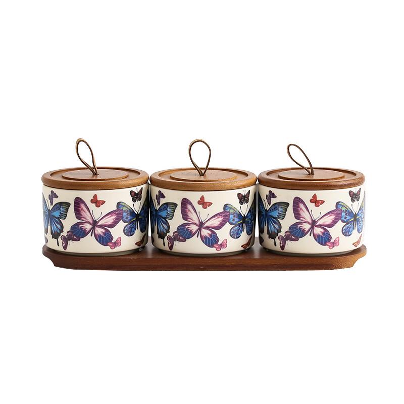 Elegant Butterfly Ceramic Tea Canister Set