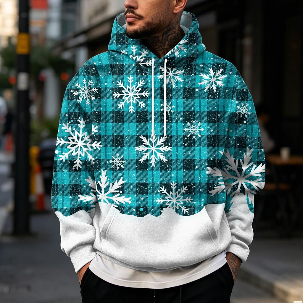 Men's Christmas Print Hoodie with Large Pockets, Casual Loose Fit Pullover for Holiday