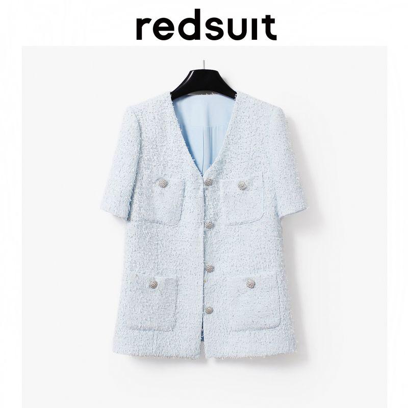 

Redsuit Dye Color Matching! Box Type Classic Style Short Sleeve Thin Summer Outwear Western Style Small a Swing Shorts Suit Tea Break Blue (Tops)-A767 S In Stock