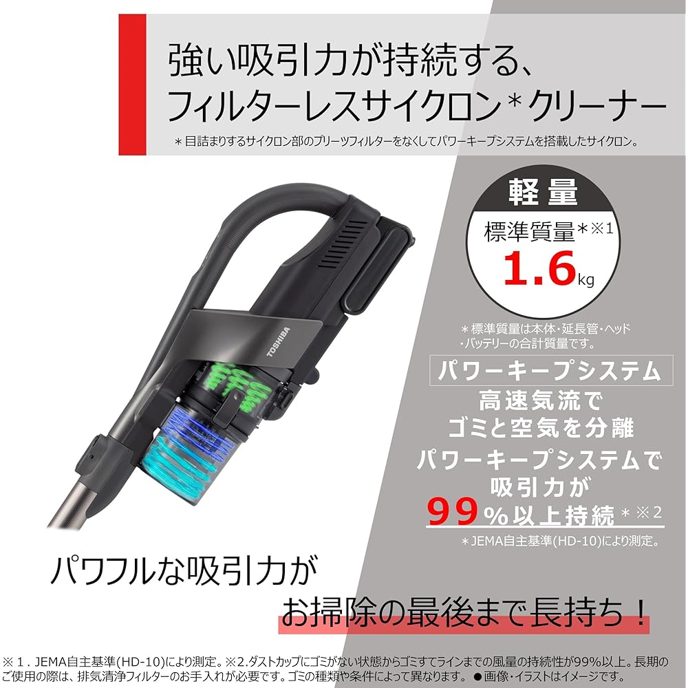 TOSHIBA Torneo V VC-CLX52-H Cordless Stick Vacuum Cleaner, Lightweight and Easy To Clean, Ideal for Single-Person Homes, Standard Weight: 1.6 Kg