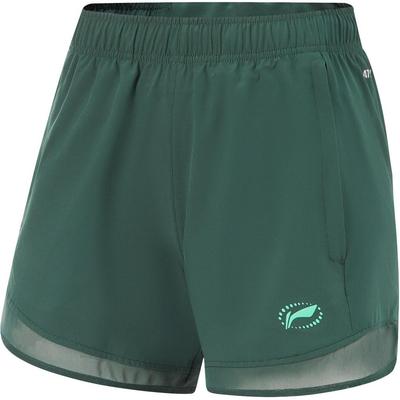 Li Ning Running Series Color Block Mid Waist Breathable Versatile Loose Sports Shorts Women Shorts Dark-Green AKSU340-4