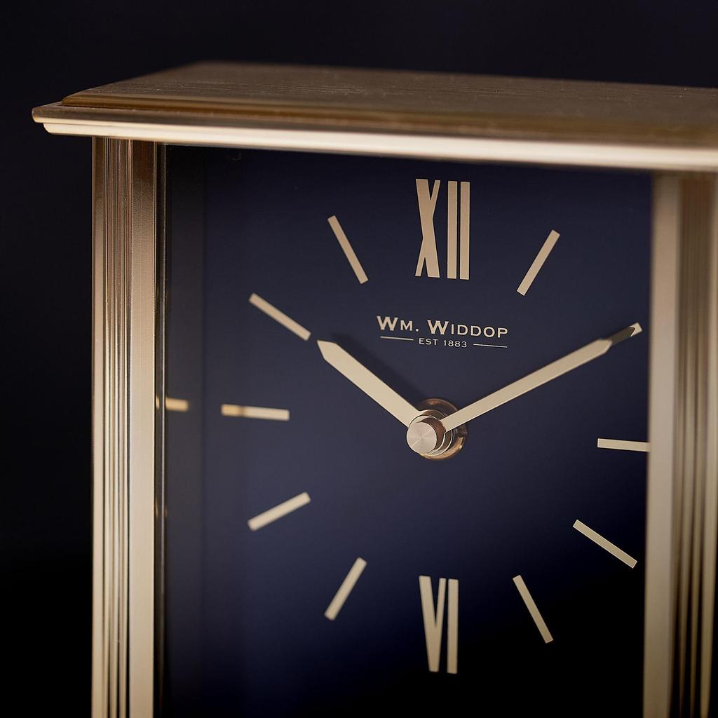 Wm.Widdop Gold Mantel Clock Navy Blue Dial