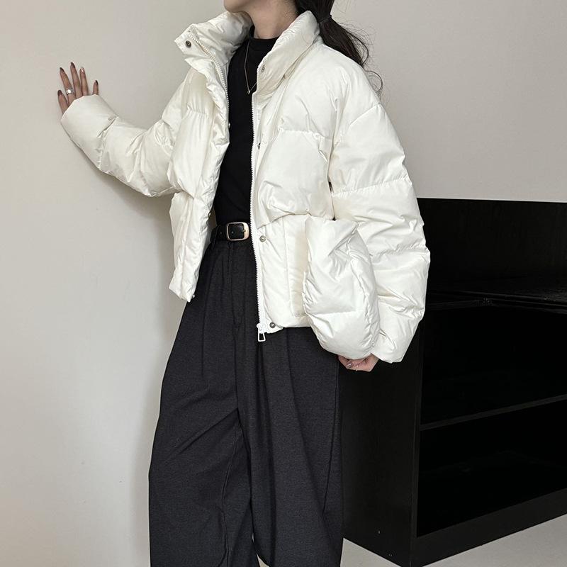 Removable hat short down jacket women's 2024 new Korean sweet thickened white duck down candy bun jacket