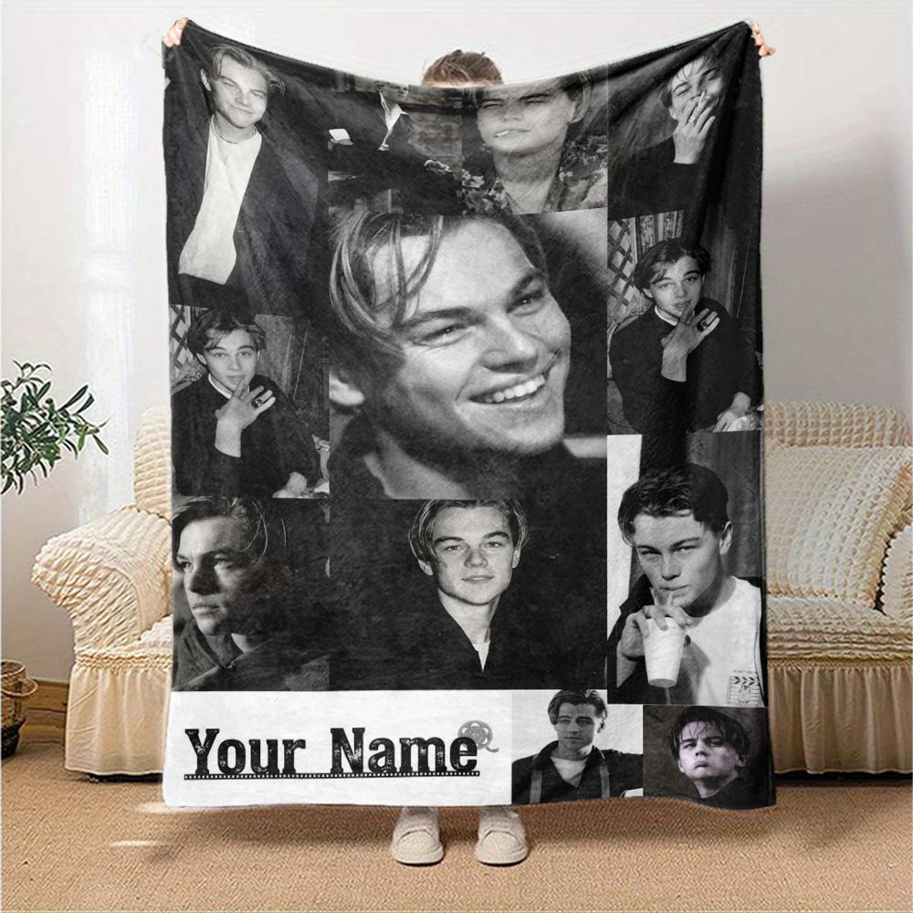 Name Custom Leonardo DiCaprio Print Flannel Blanket High Quality Warm Comfortable Cover for All Seasons Perfect for Gifts Home Decor