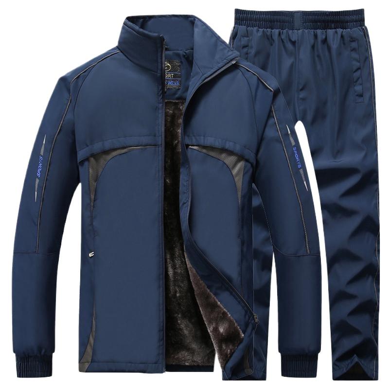 

Мужские спортивные костюмы Комплекты Толстая шерстяная подкладка Куртки + Брюки Костюм Толстовка Спортивная одежда Комплект Мужские спортивные костюмы Asian size 4XL темно-синий