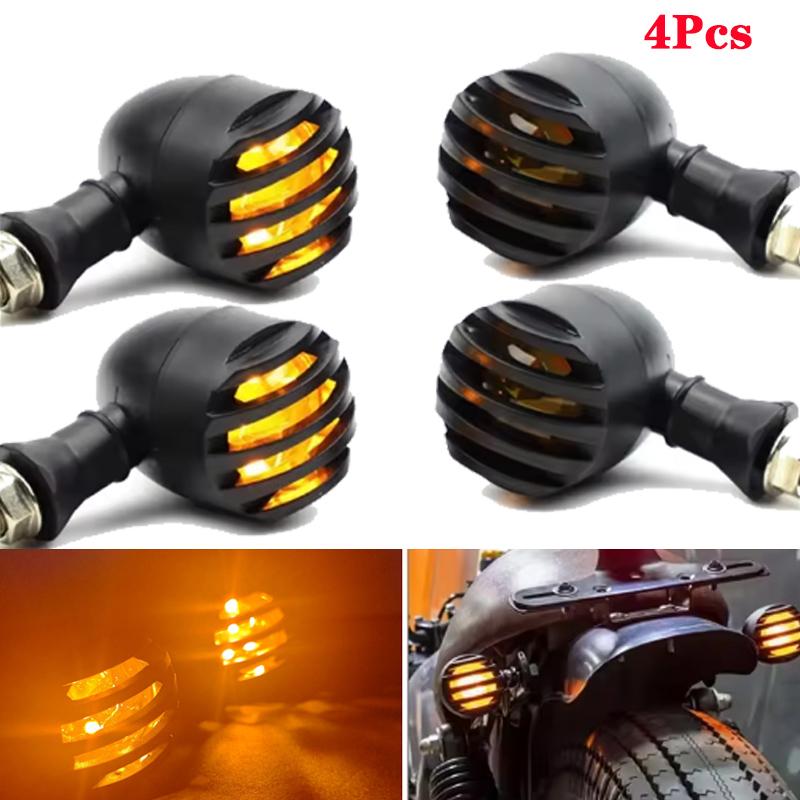 Motorcycle Metal Turn Signal DRL Retro Led Black Grid Brake Light For Cafe Racer Bobber Chopper For Harley Sportster Yamaha
