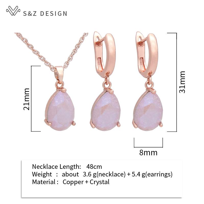 Moda kropla wody kryształowe zestawy biżuterii kolczyki w kolorze różowego złota dla kobiet modny wisiorek naszyjnik prezent