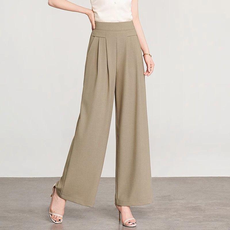 Ice Silk High-Waist Wide-Leg Pants for Women - Summer Elegant Loose Fit, Flaw-Covering Straight Leg Design