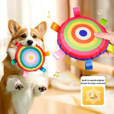 Pet Supplies Plüsch-Frisbee mit Glocke, interaktives Hundespielzeug mit buntem Band