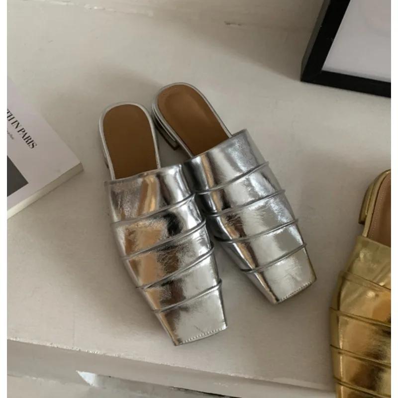 Footwear Shoes Slides Elegant Women Pumps Shoes New In New Fashion Square Head Slippers Low Heels Shoes Female Slip On Mules