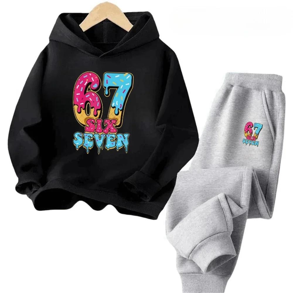 Viral 67 Numble Happy Kids Outfit 4-13Y Casual Fashion Spotts Children Hoodies Set Comfortable Boy Girl Sweatshirt Set Pant Suit