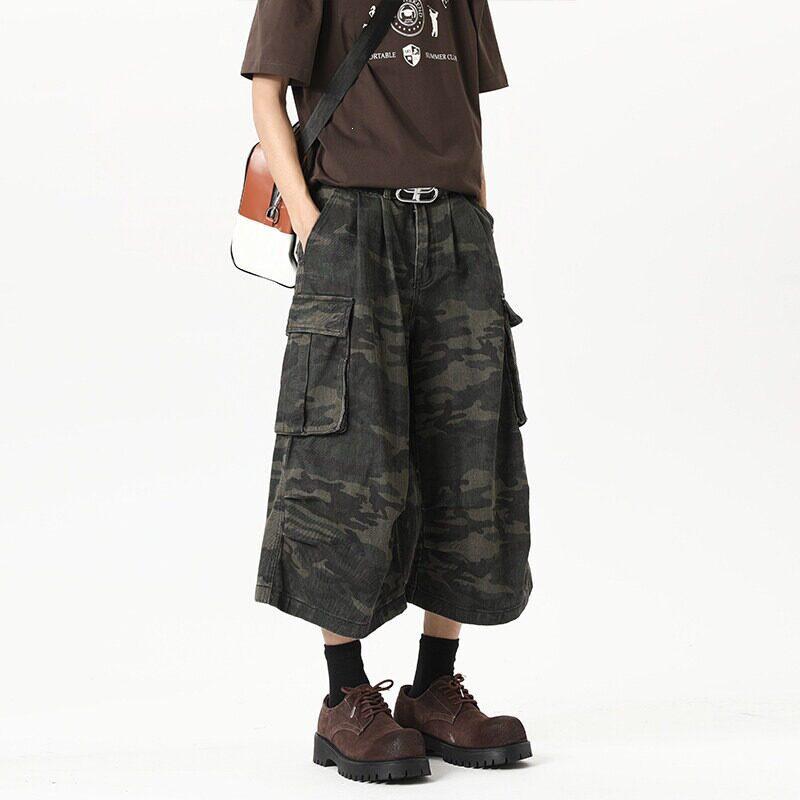 Unisex American Retro Camo High Street Wide-Leg Shorts