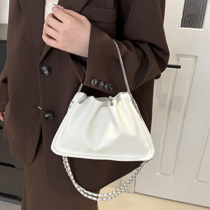 Pure Color Faux Leather Shoulder Bag Women's Summer New Style Underarm Chain Crossbody Bag Soft Square Shape Polyester Lining KTB