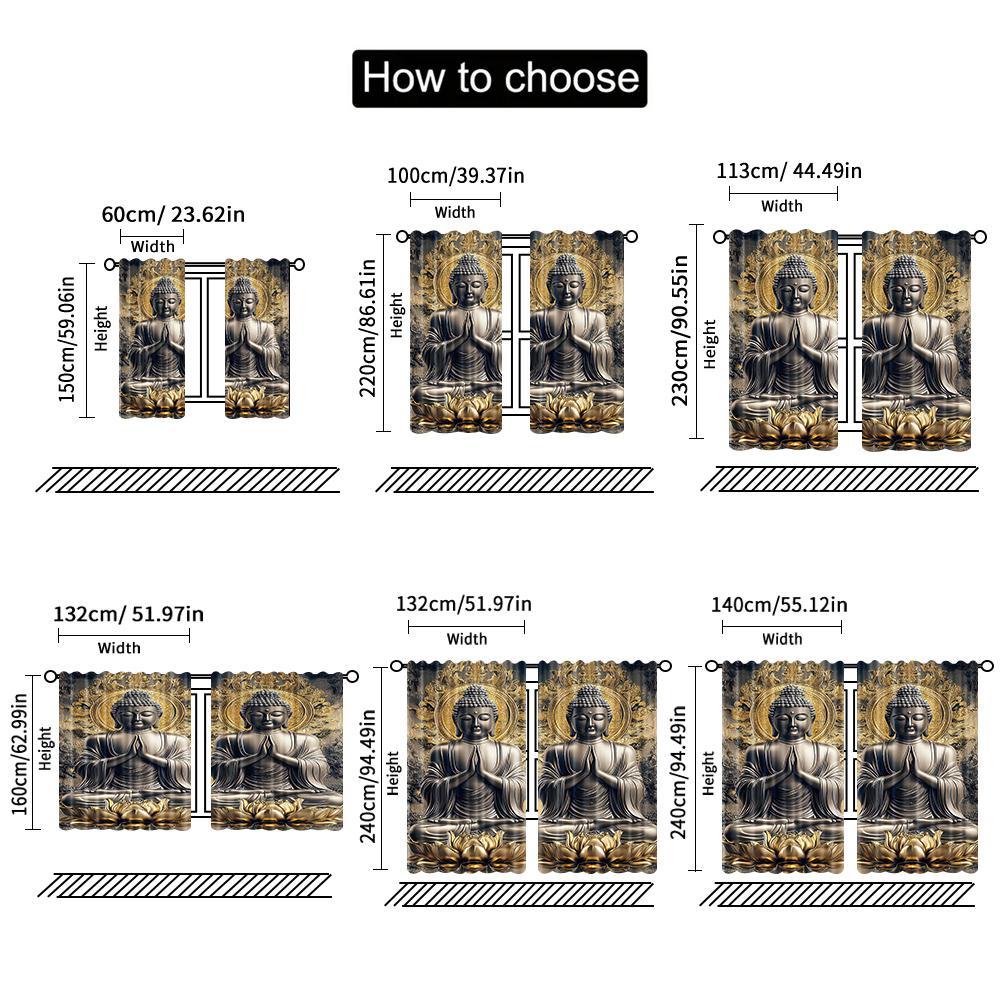 2pcs   2D flat printing Party Curtains Two Buddhas Lotus Position Art 100% Polyester  Without Electricity Birthday Party Applies